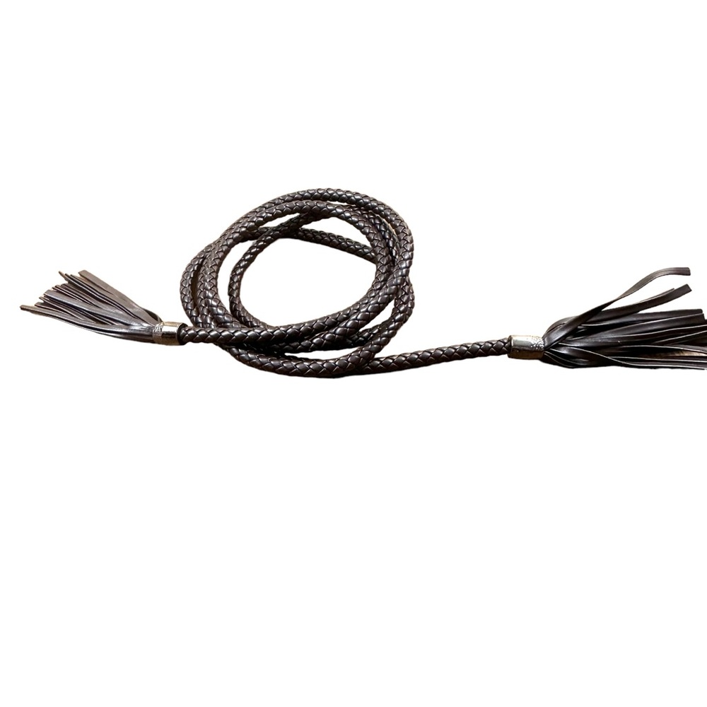 Braided Belt Brown Tasseled Faux Leather 73" Long